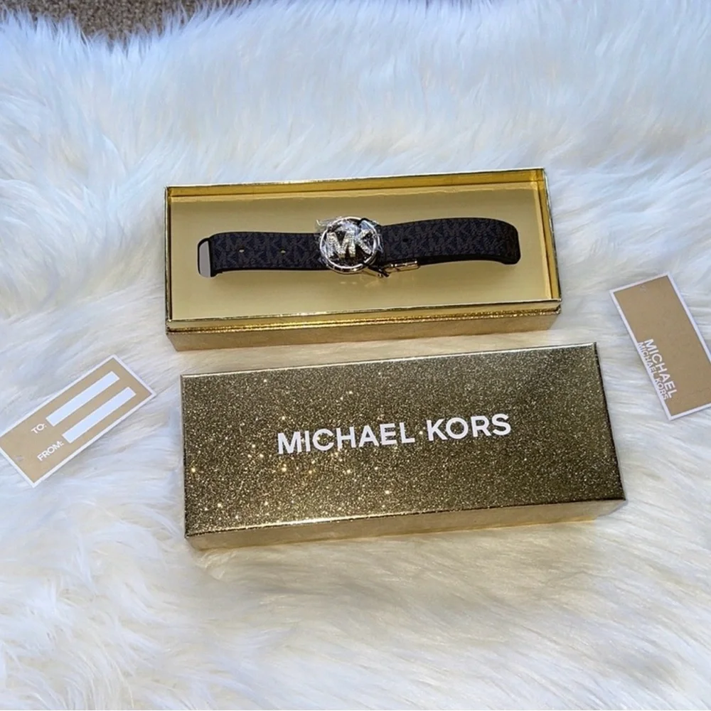 Michael Kors Women's Brown Reversible Pave Logo Belt in Box. NWT